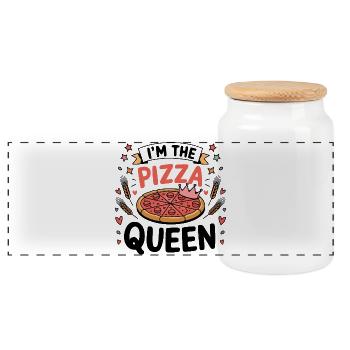 I'm the Pizza Queen - Panoramic Cookie Jar with Wooden Lid - white - Front