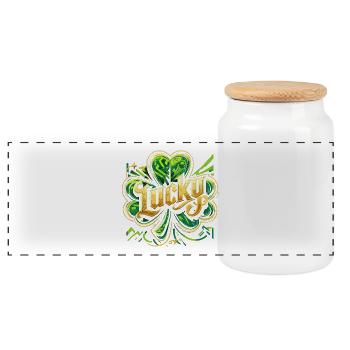 St. Patrick's Day Shamrock Happy Gift - Panoramic Cookie Jar with Wooden Lid - white - Front