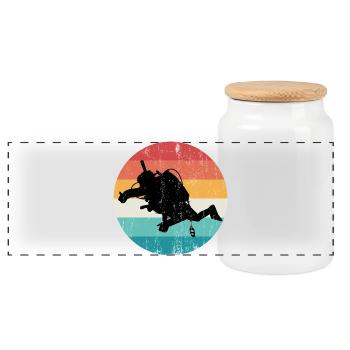 Retro Rainbow Diver Silhouette - Panoramic Cookie Jar with Wooden Lid - white - Front