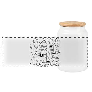 Segeln Comic Stil - Panorama Keksdose mit Holzdeckel - Weiß - Vorne