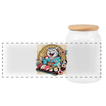 Sushi Cat Tigre Kimono Maki Nigiri Cadeau - Boîte à biscuits avec couvercle en bois - blanc - Devant