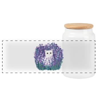 Mignon chat blanc parmi les fleurs de lavande, Cottagecore - Boîte à biscuits avec couvercle en bois - blanc - Devant