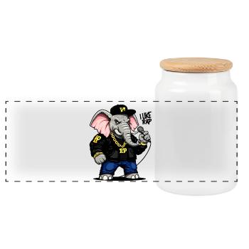Rapper elephant: unique urban style! - Panoramic Cookie Jar with Wooden Lid - white - Front
