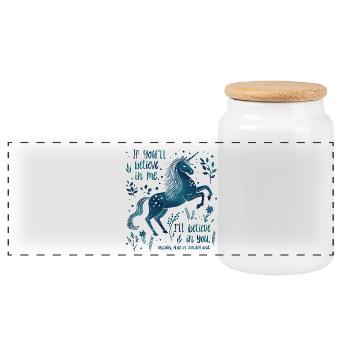 Alice in Wonderland Unicorn Quote - Believe in you - Panoramic Cookie Jar with Wooden Lid - white - Front