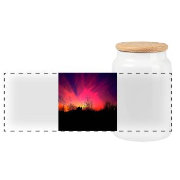 Sonnenuntergang Violett Abendrot Poster - Panorama Keksdose mit Holzdeckel - Weiß - Vorne