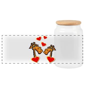 COUPLES IN LOVE GIRAFFES HEART - Panoramic Cookie Jar with Wooden Lid - white - Front