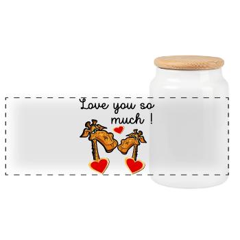 LOVE YOU SO MUCH COUPLE GIRAFFE - Panoramic Cookie Jar with Wooden Lid - white - Front