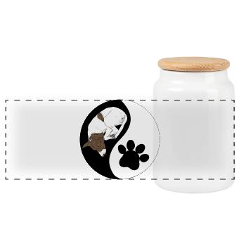 Chien et patte Yin Yang symbole - Boîte à biscuits avec couvercle en bois - blanc - Devant