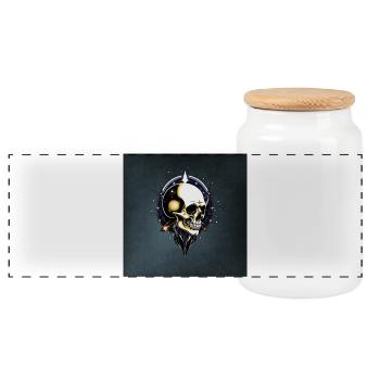 Cartoon bones: - Panoramic Cookie Jar with Wooden Lid - white - Front