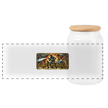 Fire Brigade Design - Panoramic Cookie Jar with Wooden Lid - white - Front