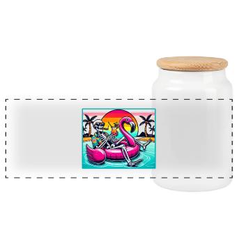 Flamingo Pool Party – Skeleton Summer Vibes - Panoramic Cookie Jar with Wooden Lid - white - Front