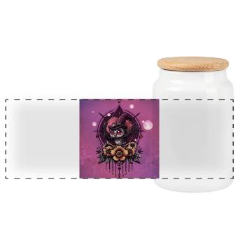 The Steampunk Owl: Keeper of Secrets. - Panoramic Cookie Jar with Wooden Lid - white - Front