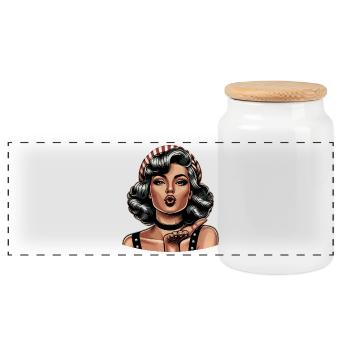 Rockabilly Embrasser la bouche Air Kiss Blow Cadeau rétro - Boîte à biscuits avec couvercle en bois - blanc - Devant