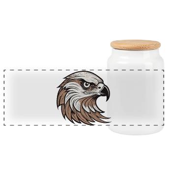 Majestic Eagle Head Illustration - Panoramic Cookie Jar with Wooden Lid - white - Front