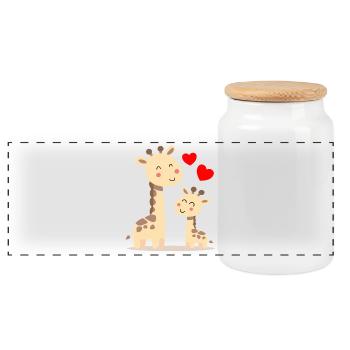 Baby Giraffe with Mommy Giraffe - Panoramic Cookie Jar with Wooden Lid - white - Front