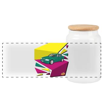 Voiture funky des années 90 - Boîte à biscuits avec couvercle en bois - blanc - Devant