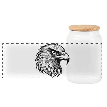 Detailed Eagle Head Illustration - Panoramic Cookie Jar with Wooden Lid - white - Front