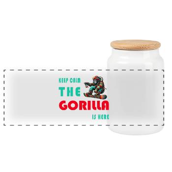 Restez calme - le gorille est là - Boîte à biscuits avec couvercle en bois - blanc - Devant