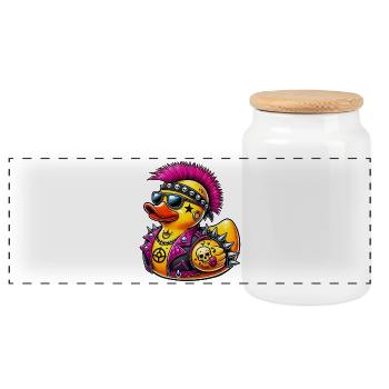 Punk rubber duck - Panoramic Cookie Jar with Wooden Lid - white - Front