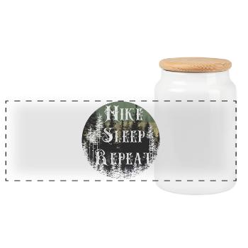 Fais répéter le sommeil – Round de la silhouette de la forêt - Boîte à biscuits avec couvercle en bois - blanc - Devant