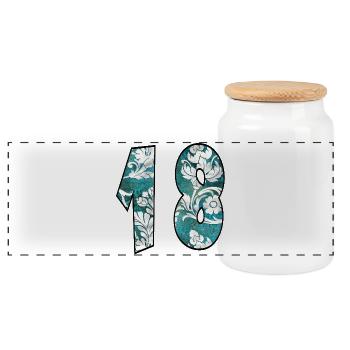 Eighteen - LEGAL AGE 18 - NUMBER 18 - Panoramic Cookie Jar with Wooden Lid - white - Front
