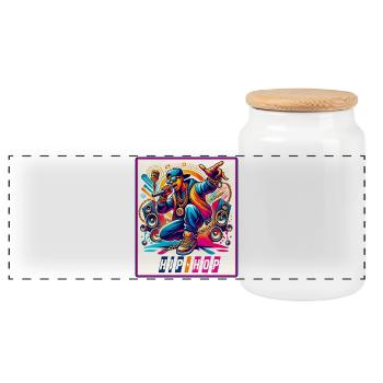 Hip-Hop Vibes – Rapper with Microphone - Panoramic Cookie Jar with Wooden Lid - white - Front