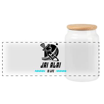 Jai Alai ist leben - Panorama Keksdose mit Holzdeckel - Weiß - Vorne