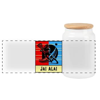 Jai Alai – The Game of Speed - Panoramic Cookie Jar with Wooden Lid - white - Front