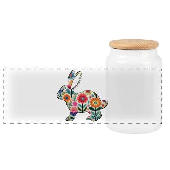 Florale Osterhasen-Silhouette - Boho Chic - Panorama Keksdose mit Holzdeckel - Weiß - Vorne
