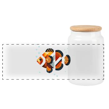 Geometric Clownfish Abstract Underwater World - Panoramic Cookie Jar with Wooden Lid - white - Front