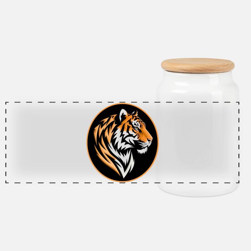 Tiger Portrait - Panoramic Cookie Jar with Wooden Lid - white