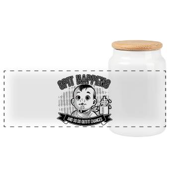 Spit Happens Baby Humor Design - Panorama Keksdose mit Holzdeckel - Weiß - Vorne