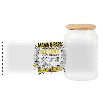 Mama und Papa ohne Abstand Baby Humor Design - Panorama Keksdose mit Holzdeckel - Weiß - Vorne