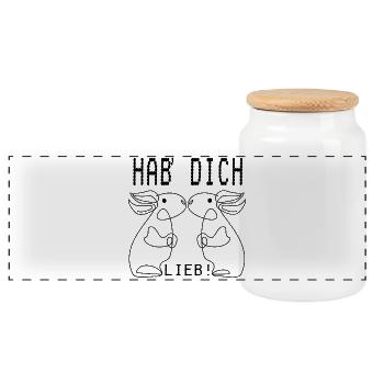 HABE DICH LIEB - HASEN PÄRCHEN - Panorama Keksdose mit Holzdeckel - Weiß - Vorne
