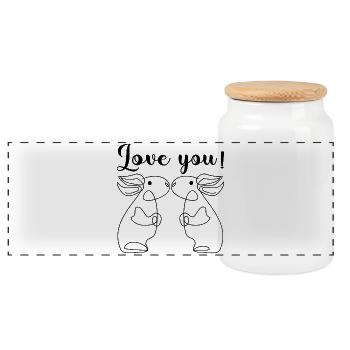 LINE ART HARE - BUNNY - LOVE YOU RABBIT - Panoramic Cookie Jar with Wooden Lid - white - Front