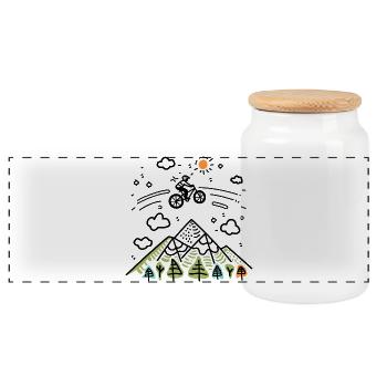 Mountainbiking Zeichnung - Panorama Keksdose mit Holzdeckel - Weiß - Vorne