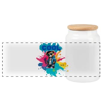 Nounours COOL - Boîte à biscuits avec couvercle en bois - blanc - Devant