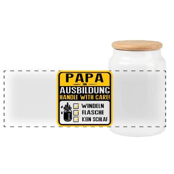 Papa in Ausbildung Baby Humor Design - Panorama Keksdose mit Holzdeckel - Weiß - Vorne