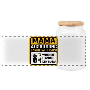 Mama in Ausbildung Baby Humor Design - Panorama Keksdose mit Holzdeckel - Weiß - Vorne