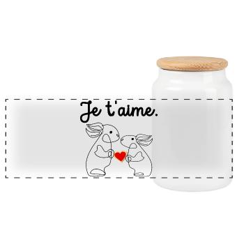 Je t'aime - Lapins de Pâques - Boîte à biscuits avec couvercle en bois - blanc - Devant