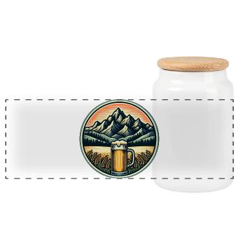 Alpenland Beer Garden Illustration - Panoramic Cookie Jar with Wooden Lid - white - Front