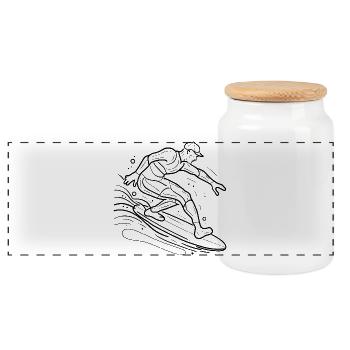 Surfer Line Art - Panoramic Cookie Jar with Wooden Lid - white - Front