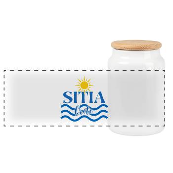 Soleil et ondes de Crète - Boîte à biscuits avec couvercle en bois - blanc - Devant
