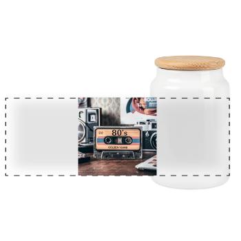 80s - Panoramic Cookie Jar with Wooden Lid - white - Front