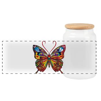 Der bunte Schmetterling - Panorama Keksdose mit Holzdeckel - Weiß - Vorne