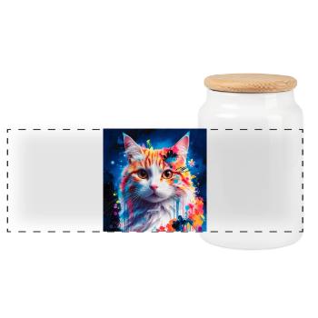 Artful cat - Panoramic Cookie Jar with Wooden Lid - white - Front