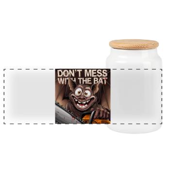 Don't Mess with the bat - Panoramic Cookie Jar with Wooden Lid - white - Front