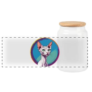 Sphynx Cat - Panorama Keksdose mit Holzdeckel - Weiß - Vorne