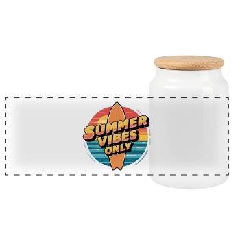 Nur Sommer-Vibes - Panorama Keksdose mit Holzdeckel - Weiß - Vorne