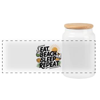 Eat Sleep Beach Repeat - Panoramic Cookie Jar with Wooden Lid - white - Front